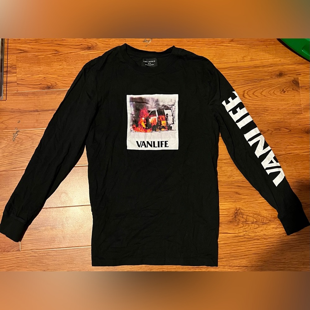 Cotton on Black Long Sleeve 'Vanlife' Graphic Tee Size S